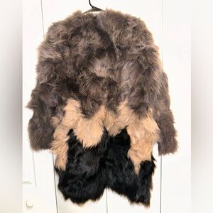 Meteo By YVES  SALOMAN  COLORBLOCK Chic RabbitFur Coat in Gray, Beige, and Black